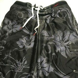 Speedo black and gray floral swim trunks lined size M